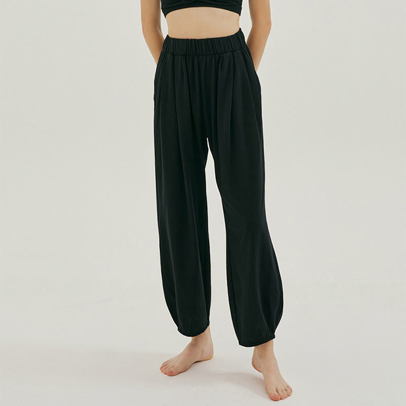 Buddha Stones Casual Plain Breathable Loose Women's Leica Harem Pants With Pockets - Black - US4，UK/AU8，EU36 (L) - image 7