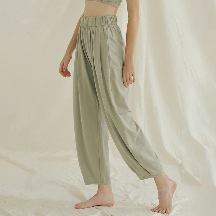 Buddha Stones Casual Plain Breathable Loose Women's Leica Harem Pants With Pockets - image 13