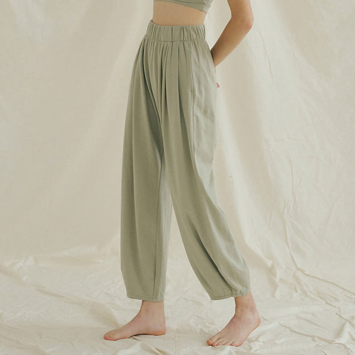 Buddha Stones Casual Plain Breathable Loose Women's Leica Harem Pants With Pockets - image 16