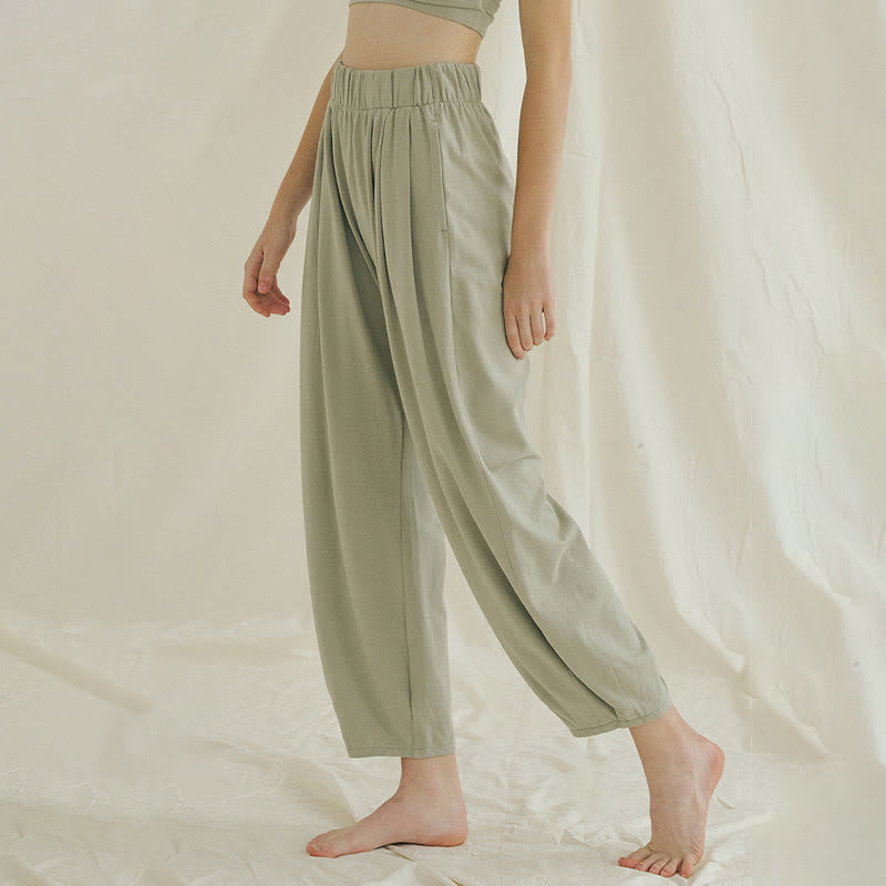 Buddha Stones Casual Plain Breathable Loose Women's Leica Harem Pants With Pockets - image 14