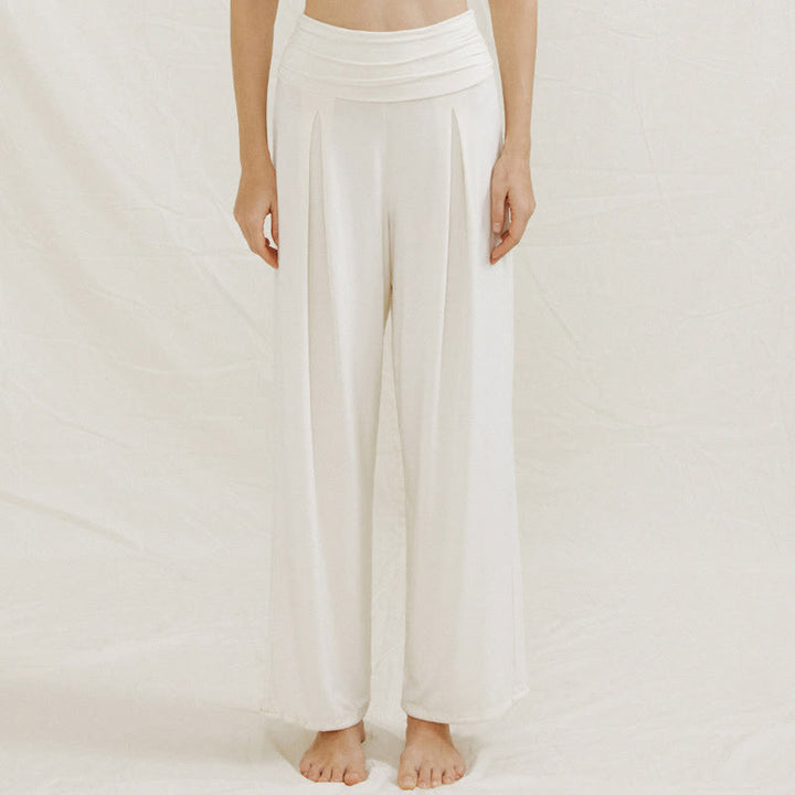 Buddha Stones Casual Plain High Waist Loose Fit Women's Leica Wide Leg Pants