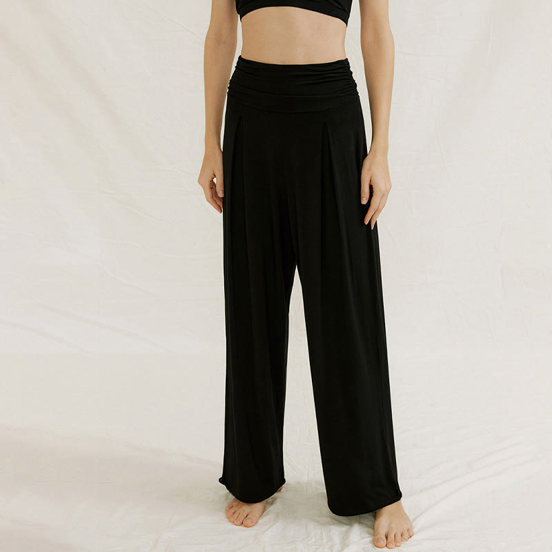 Buddha Stones Casual Plain High Waist Loose Fit Women's Leica Wide Leg Pants