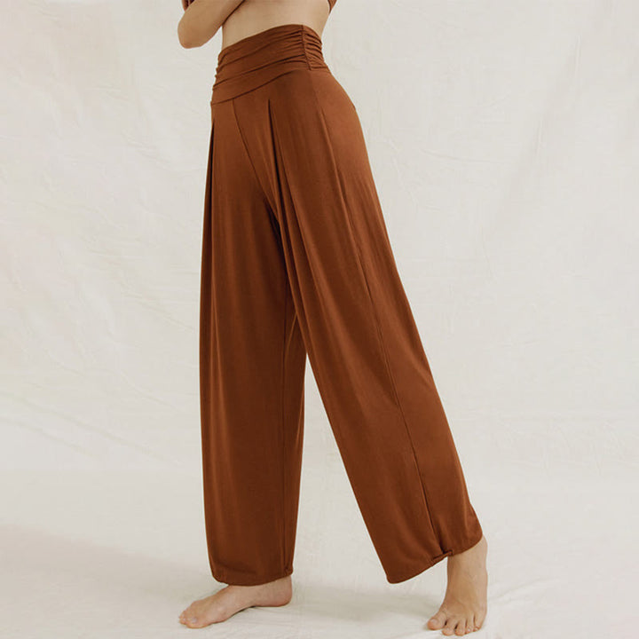 Buddha Stones Casual Plain High Waist Loose Fit Women's Leica Wide Leg Pants