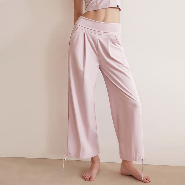 Buddha Stones Casual Plain Drawstring Hems Women's Leica Pants With Pockets - image 10