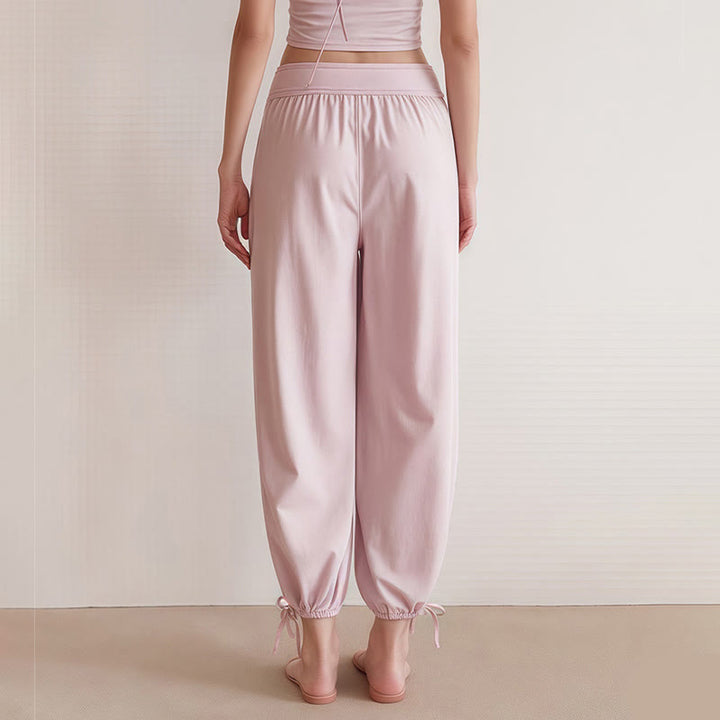 Buddha Stones Casual Plain Drawstring Hems Women's Leica Pants With Pockets - image 10