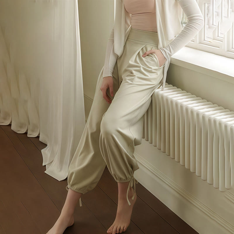 Buddha Stones Casual Plain Drawstring Hems Women's Leica Pants With Pockets - image 17