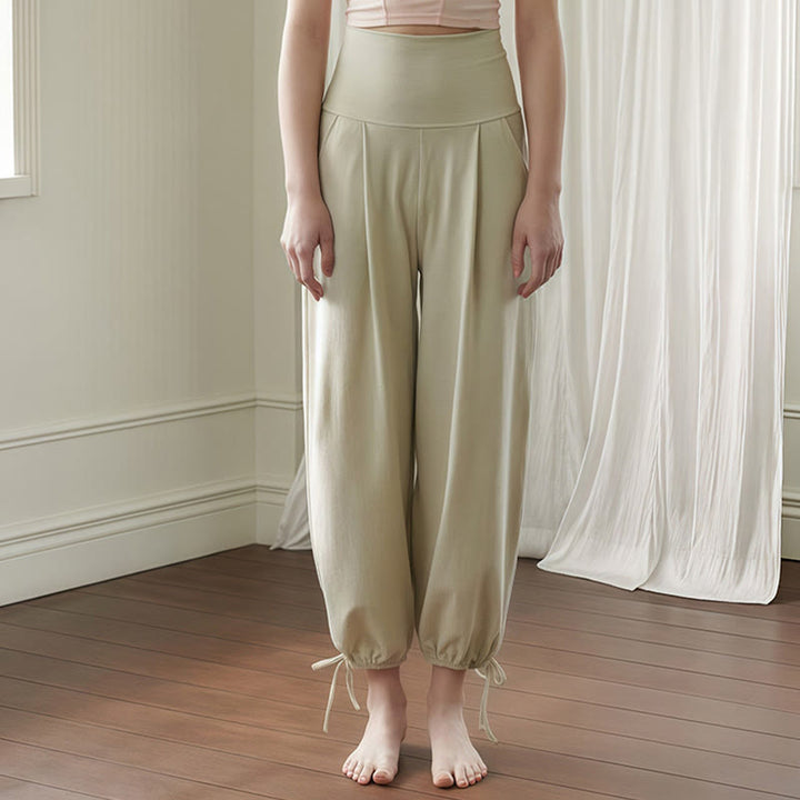 Buddha Stones Casual Plain Drawstring Hems Women's Leica Pants With Pockets - DarkSeaGreen - US4，UK/AU8，EU36 (L) - image 14
