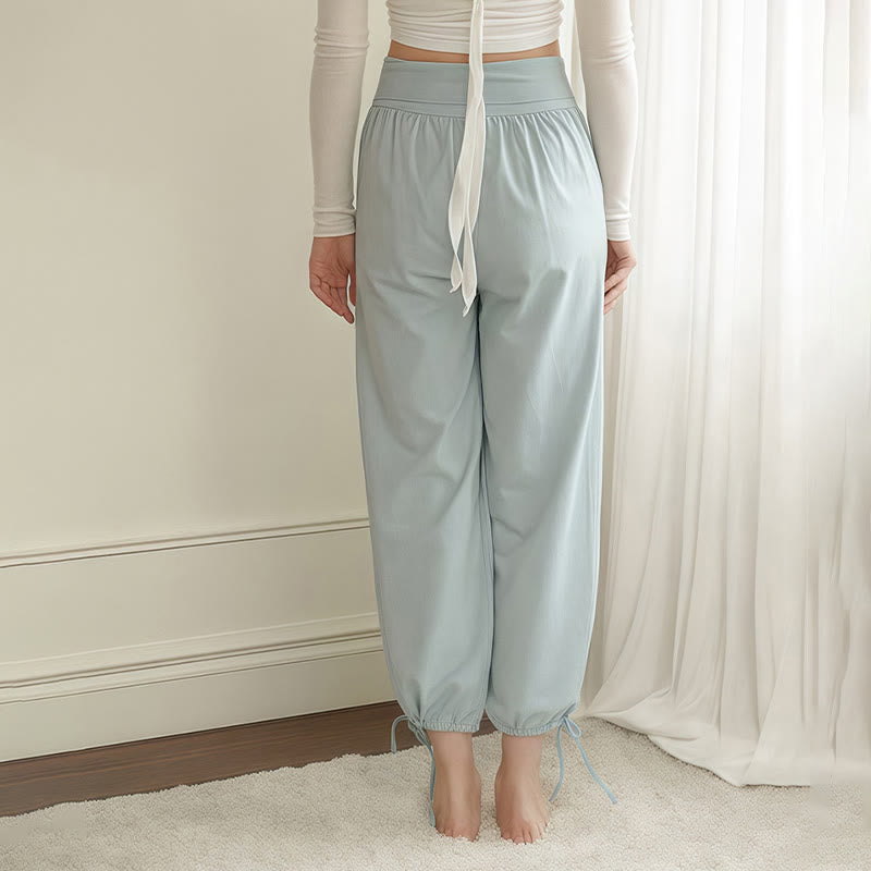 Buddha Stones Casual Plain Drawstring Hems Women's Leica Pants With Pockets - image 2