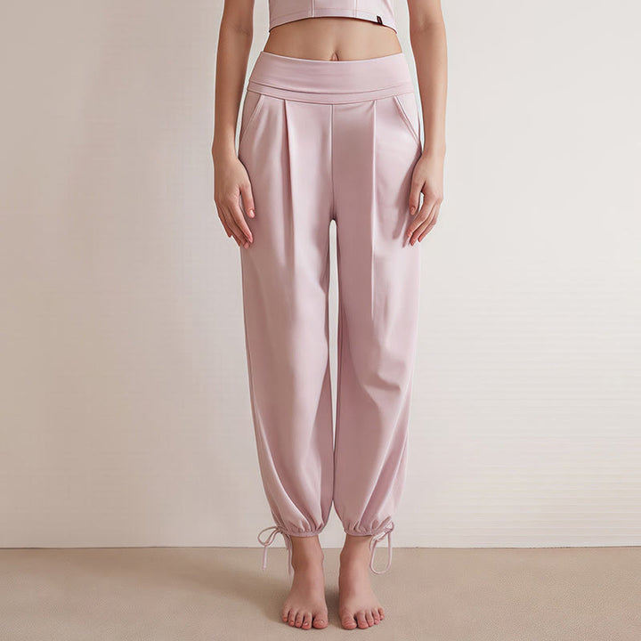 Buddha Stones Casual Plain Drawstring Hems Women's Leica Pants With Pockets - Pink - US4，UK/AU8，EU36 (L) - image 9