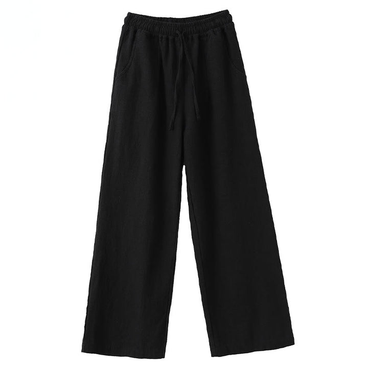 Buddha Stones Casual Plain Loose Straight Leg Women's Ramie Cotton Wide Leg Pants With Pockets - image 9
