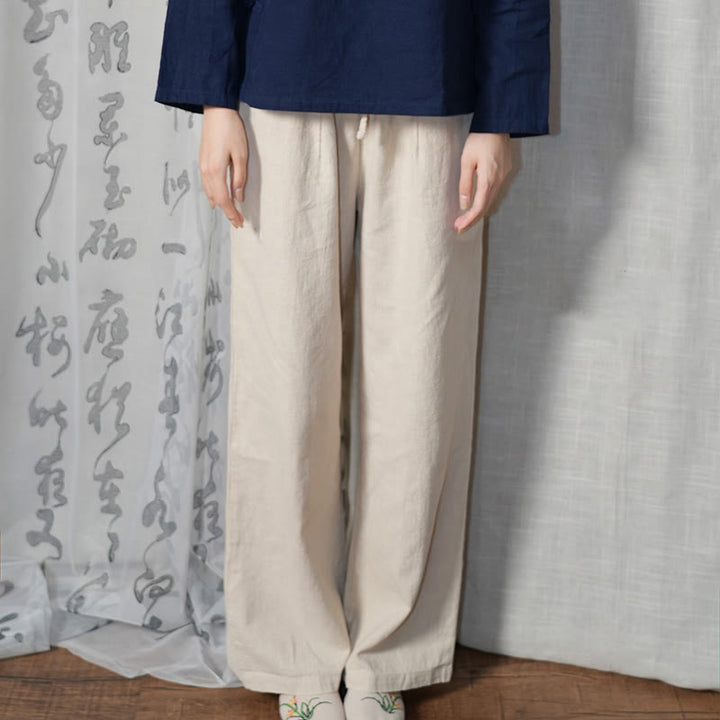 Buddha Stones Casual Plain Loose Straight Leg Women's Ramie Cotton Wide Leg Pants With Pockets - image 23