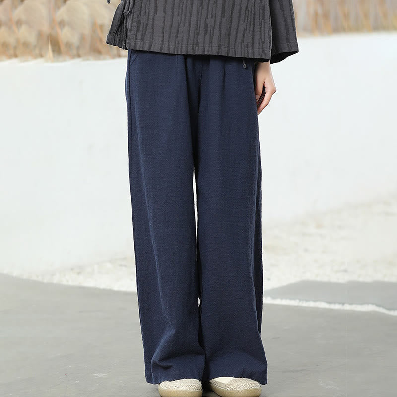 Buddha Stones Casual Plain Loose Straight Leg Women's Ramie Cotton Wide Leg Pants With Pockets - image 18