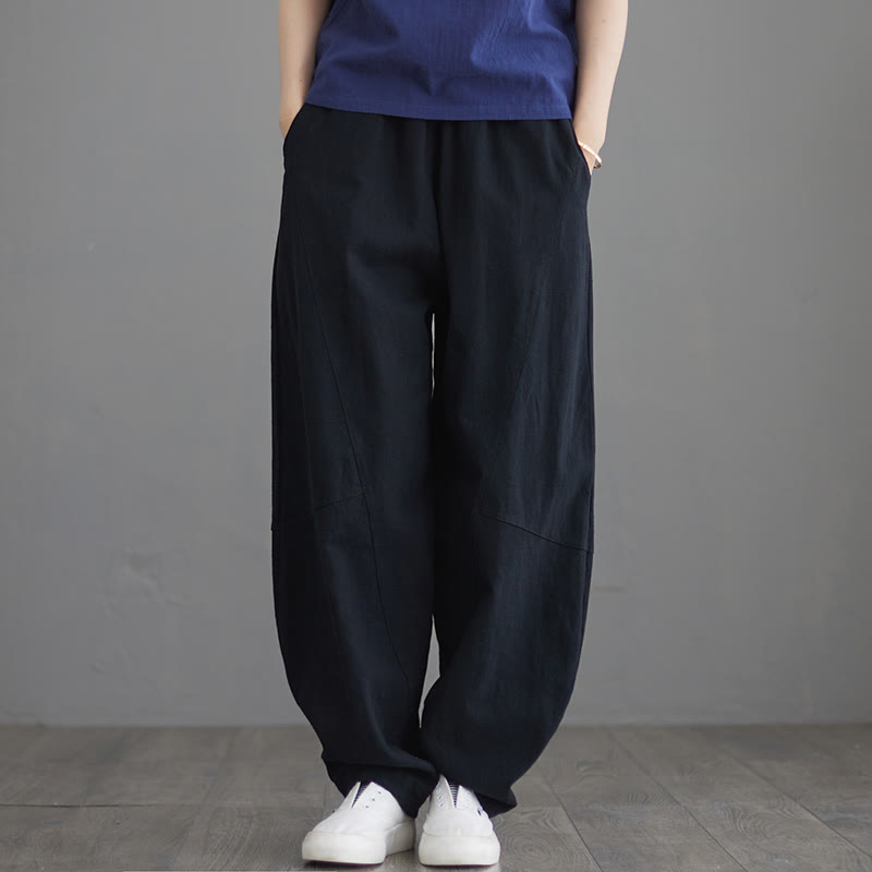 Buddha Stones Casual Plain Loose Women's Cotton Pants With Pockets