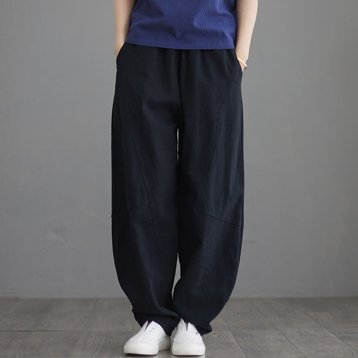 Buddha Stones Casual Plain Loose Women's Cotton Pants With Pockets