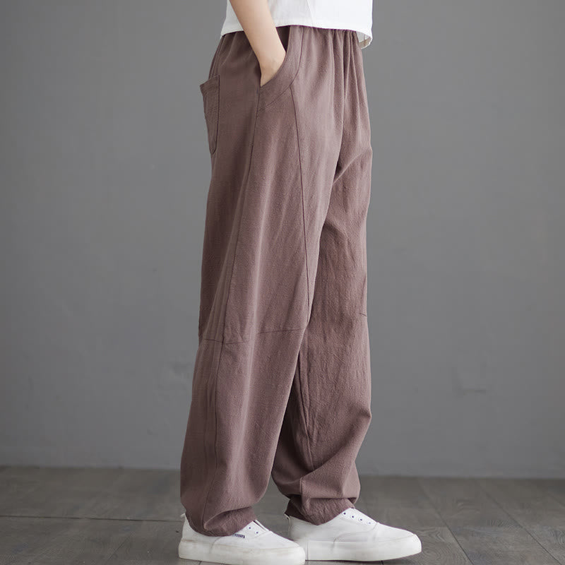 Buddha Stones Casual Plain Loose Women's Cotton Pants With Pockets - RosyBrown - US8-10，UK/AU12-14，EU40-42 (XL) - image 8