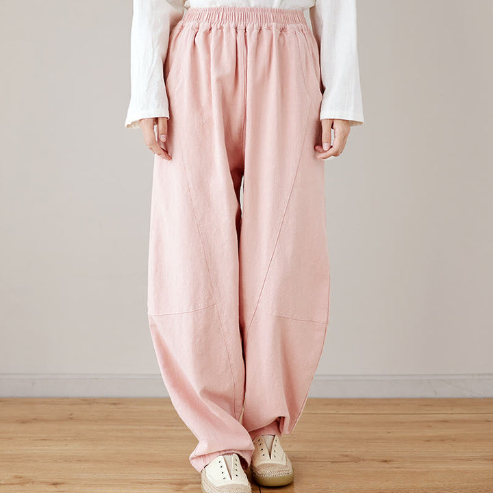 Buddha Stones Casual Plain Loose Women's Cotton Pants With Pockets - LavenderBlush - US8-10，UK/AU12-14，EU40-42 (XL) - image 13