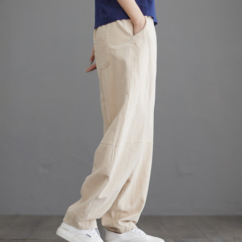Buddha Stones Casual Plain Loose Women's Cotton Pants With Pockets - Linen - US8-10，UK/AU12-14，EU40-42 (XL) - image 10