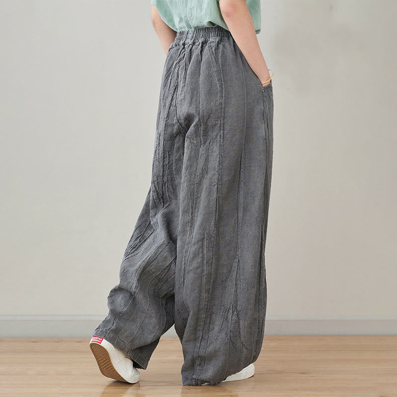 Buddha Stones Casual Plain Loose Tie-Dye Distressed Women's Ramie Pants With Pockets - image 8