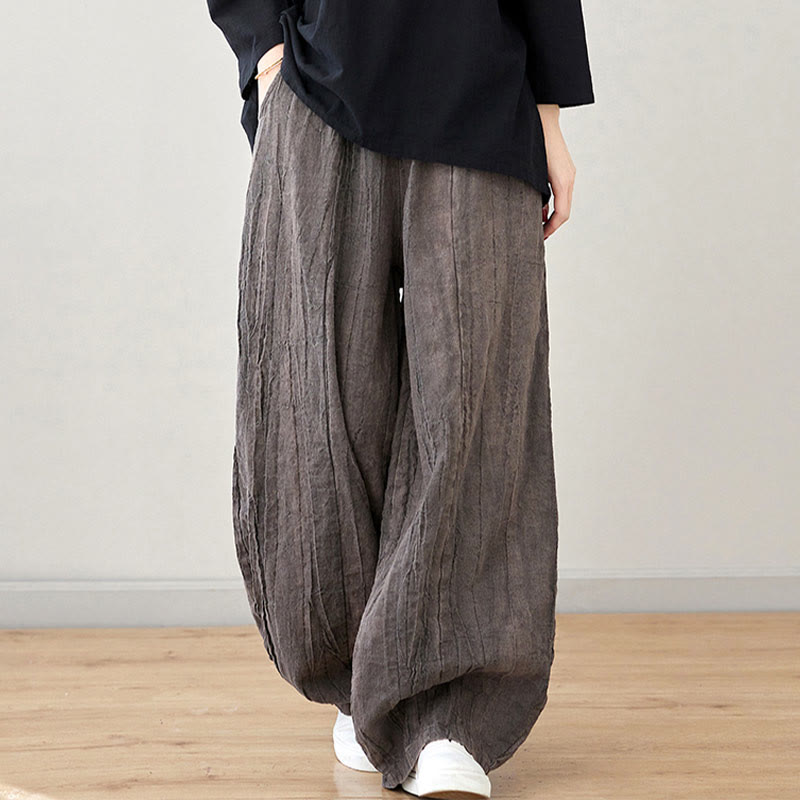 Buddha Stones Casual Plain Loose Tie-Dye Distressed Women's Ramie Pants With Pockets - image 28