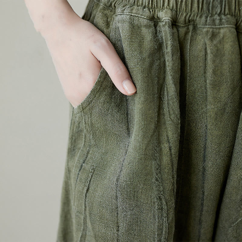 Buddha Stones Casual Plain Loose Tie-Dye Distressed Women's Ramie Pants With Pockets - image 15