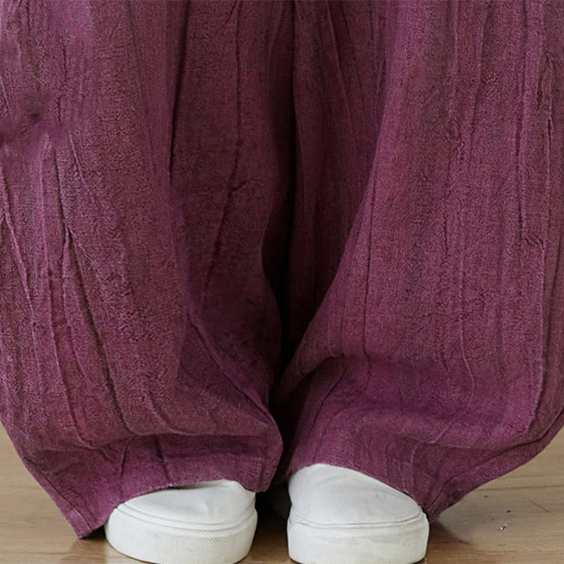 Buddha Stones Casual Plain Loose Tie-Dye Distressed Women's Ramie Pants With Pockets - image 4