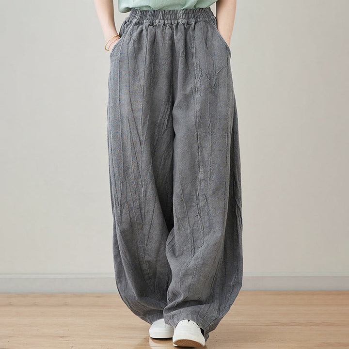 Buddha Stones Casual Plain Loose Tie-Dye Distressed Women's Ramie Pants With Pockets - LightSlateGray - US8-10，UK/AU12-14，EU40-42 (XL) - image 6