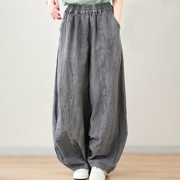 Buddha Stones Casual Plain Loose Tie-Dye Distressed Women's Ramie Pants With Pockets - image 7