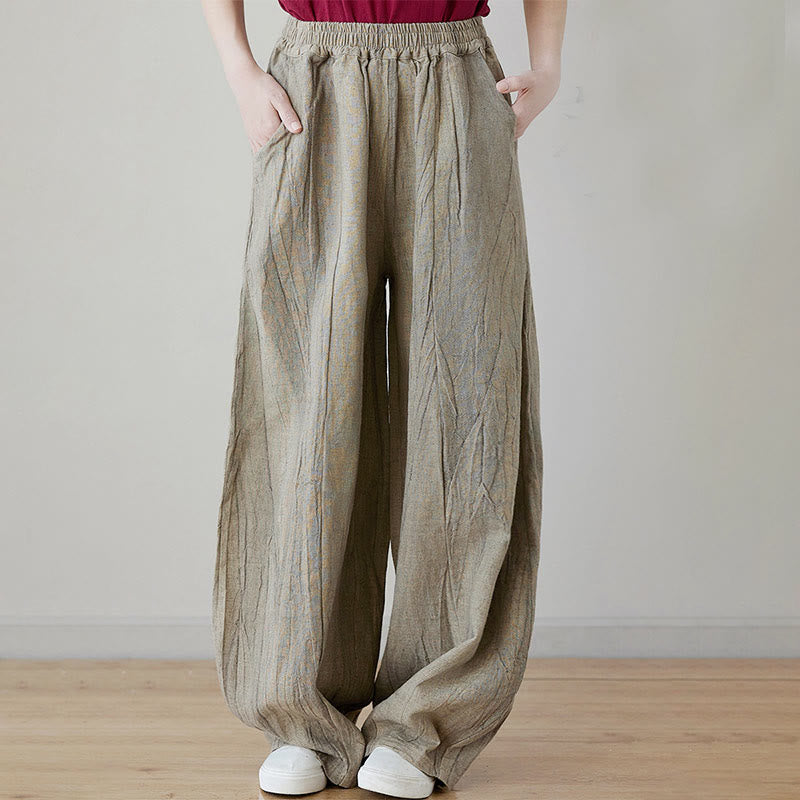 Buddha Stones Casual Plain Loose Tie-Dye Distressed Women's Ramie Pants With Pockets - PaleGoldenrod - US8-10，UK/AU12-14，EU40-42 (XL) - image 21