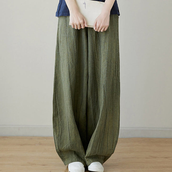 Buddha Stones Casual Plain Loose Tie-Dye Distressed Women's Ramie Pants With Pockets - image 12