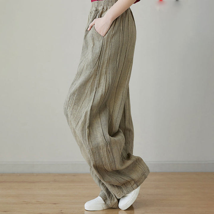 Buddha Stones Casual Plain Loose Tie-Dye Distressed Women's Ramie Pants With Pockets - image 22