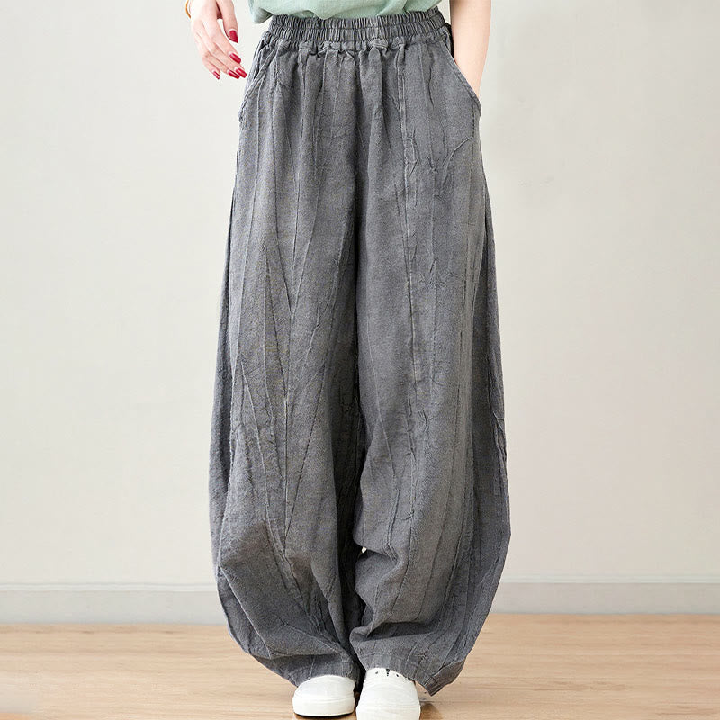Buddha Stones Casual Plain Loose Tie-Dye Distressed Women's Ramie Pants With Pockets - image 7