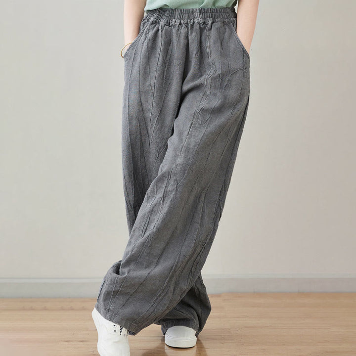 Buddha Stones Casual Plain Loose Tie-Dye Distressed Women's Ramie Pants With Pockets - image 9