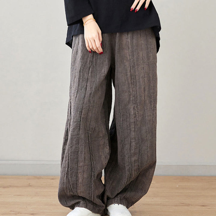 Buddha Stones Casual Plain Loose Tie-Dye Distressed Women's Ramie Pants With Pockets - image 29