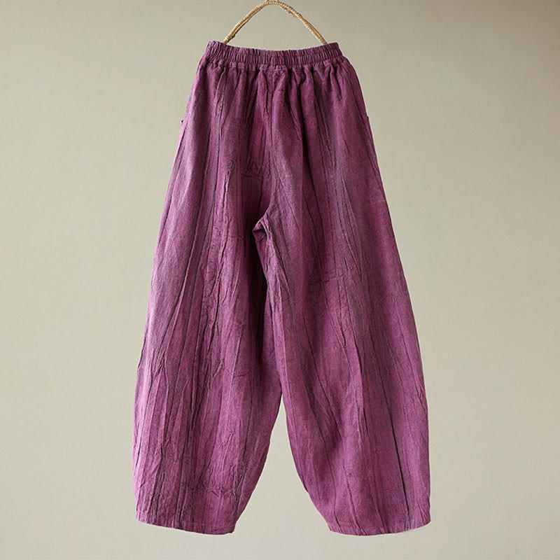 Buddha Stones Casual Plain Loose Tie-Dye Distressed Women's Ramie Pants With Pockets - image 3