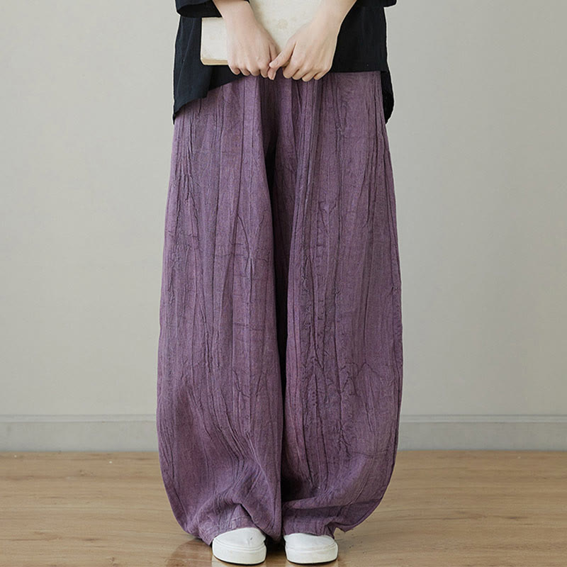 Buddha Stones Casual Plain Loose Tie-Dye Distressed Women's Ramie Pants With Pockets - image 17