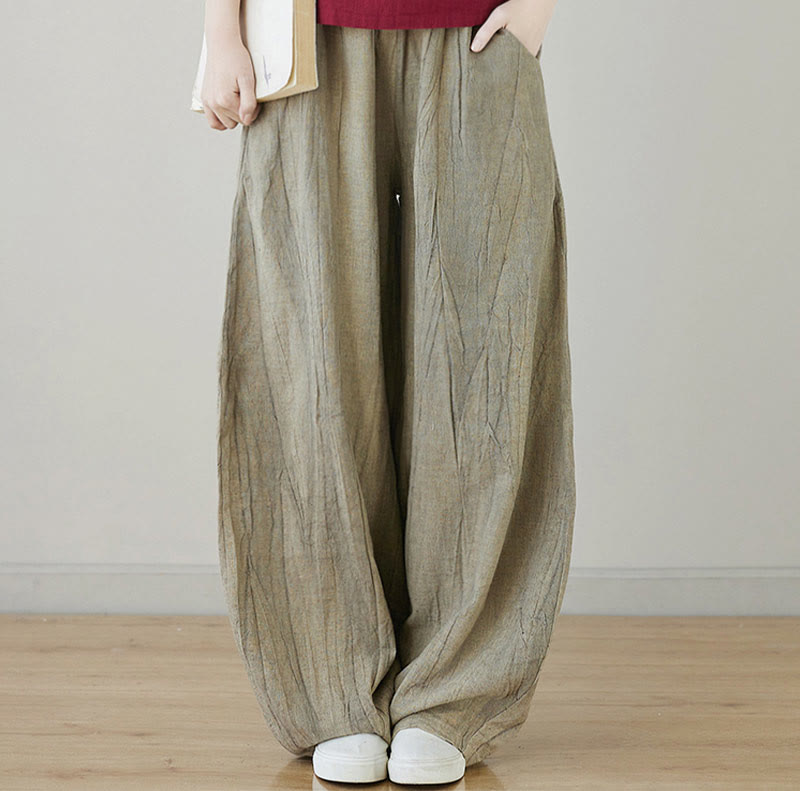 Buddha Stones Casual Plain Loose Tie-Dye Distressed Women's Ramie Pants With Pockets - image 23