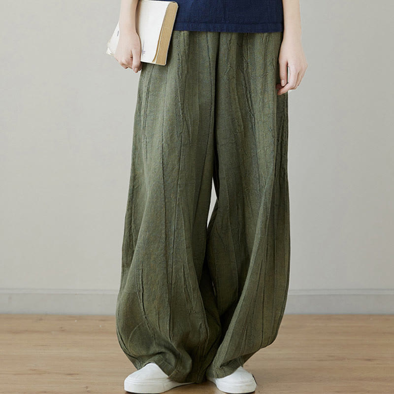 Buddha Stones Casual Plain Loose Tie-Dye Distressed Women's Ramie Pants With Pockets - image 13