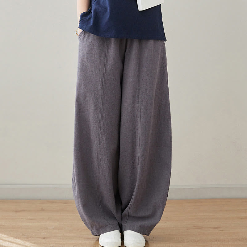 Buddha Stones Casual Plain Loose Rope Women's Cotton Linen Pants With Pockets