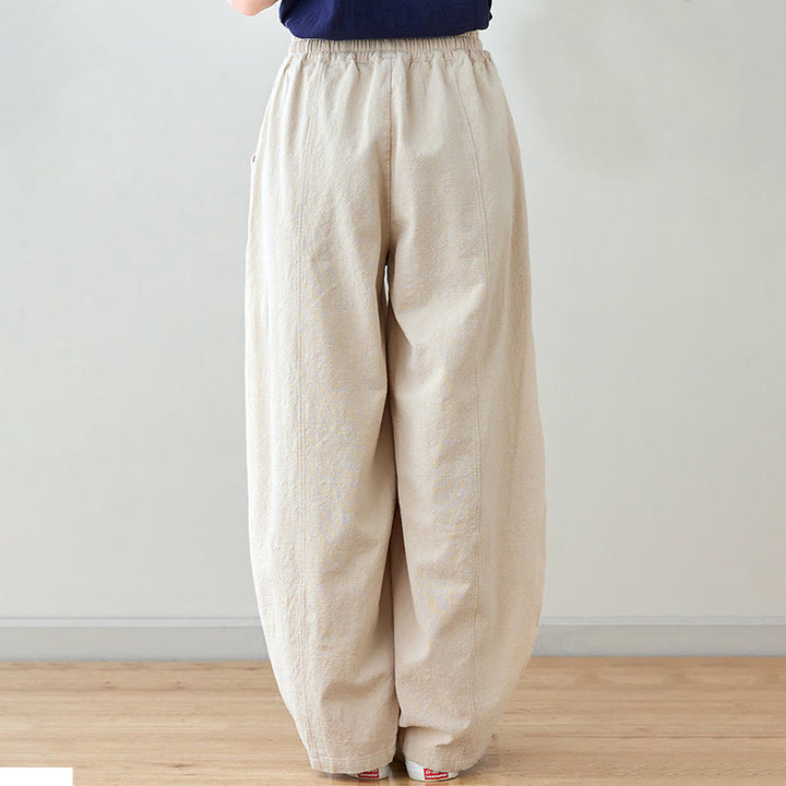 Buddha Stones Casual Plain Loose Rope Women's Cotton Linen Pants With Pockets