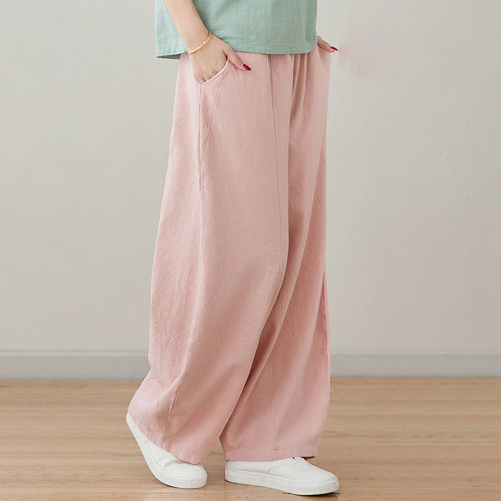 Buddha Stones Casual Plain Loose Rope Women's Cotton Linen Pants With Pockets - image 6