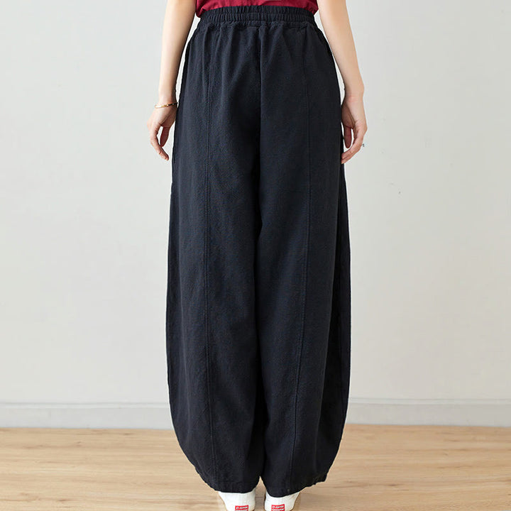 Buddha Stones Casual Plain Loose Rope Women's Cotton Linen Pants With Pockets - image 2