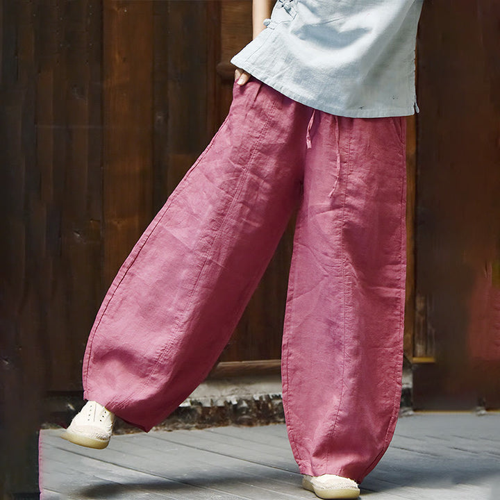 Buddha Stones Casual Plain Loose Rope Women's Cotton Linen Pants With Pockets - PaleVioletRed - US6，UK/AU10，EU38 (L) - image 23