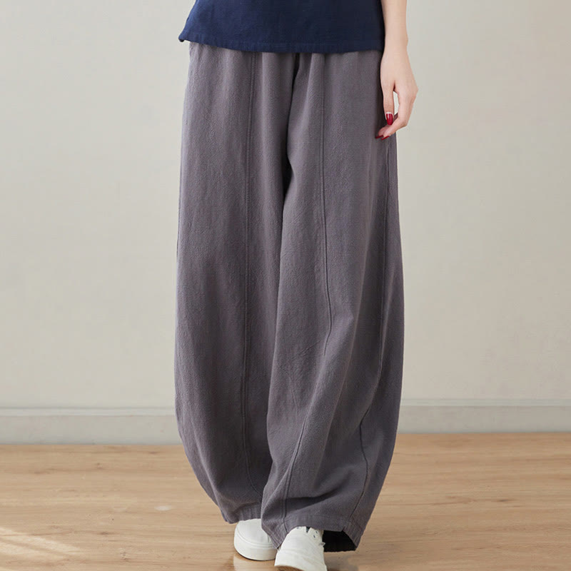 Buddha Stones Casual Plain Loose Rope Women's Cotton Linen Pants With Pockets