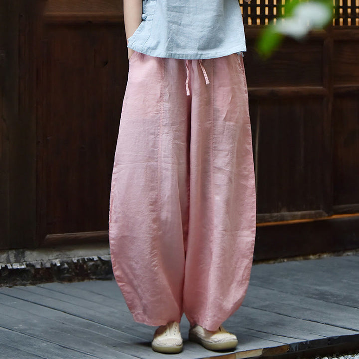 Buddha Stones Casual Plain Loose Rope Women's Cotton Linen Pants With Pockets - LightPink - US6，UK/AU10，EU38 (L) - image 24