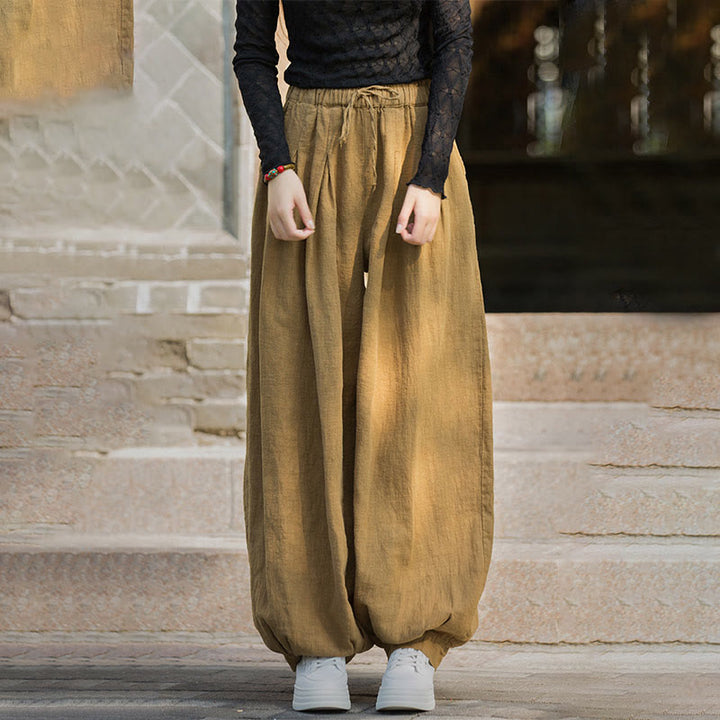 Buddha Stones Casual Plain Loose Waist Tie Rope Women's Ramie Cotton Pants With Pockets - image 16