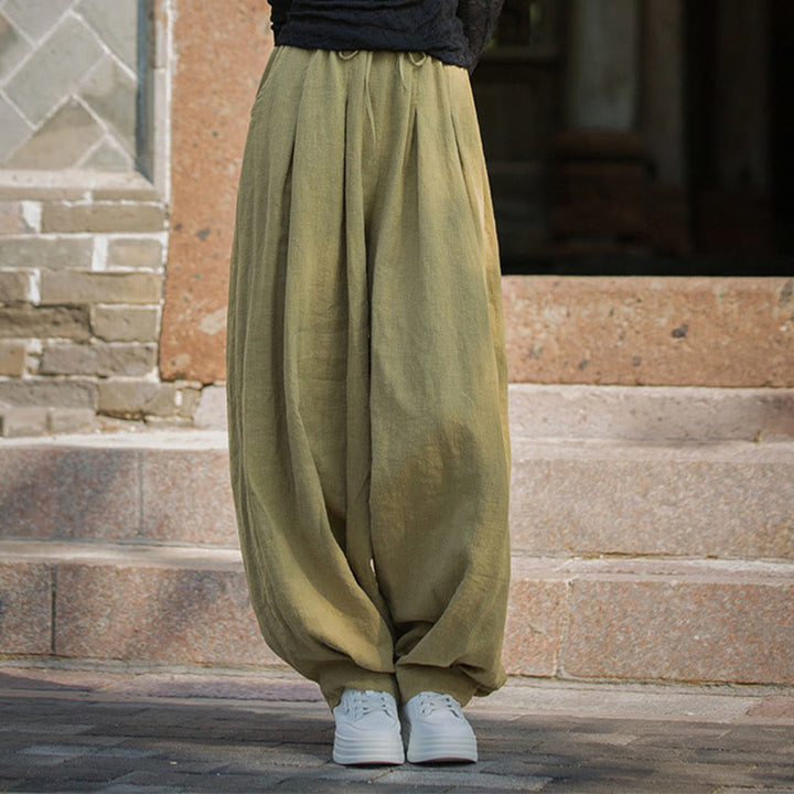 Buddha Stones Casual Plain Loose Waist Tie Rope Women's Ramie Cotton Pants With Pockets - image 32