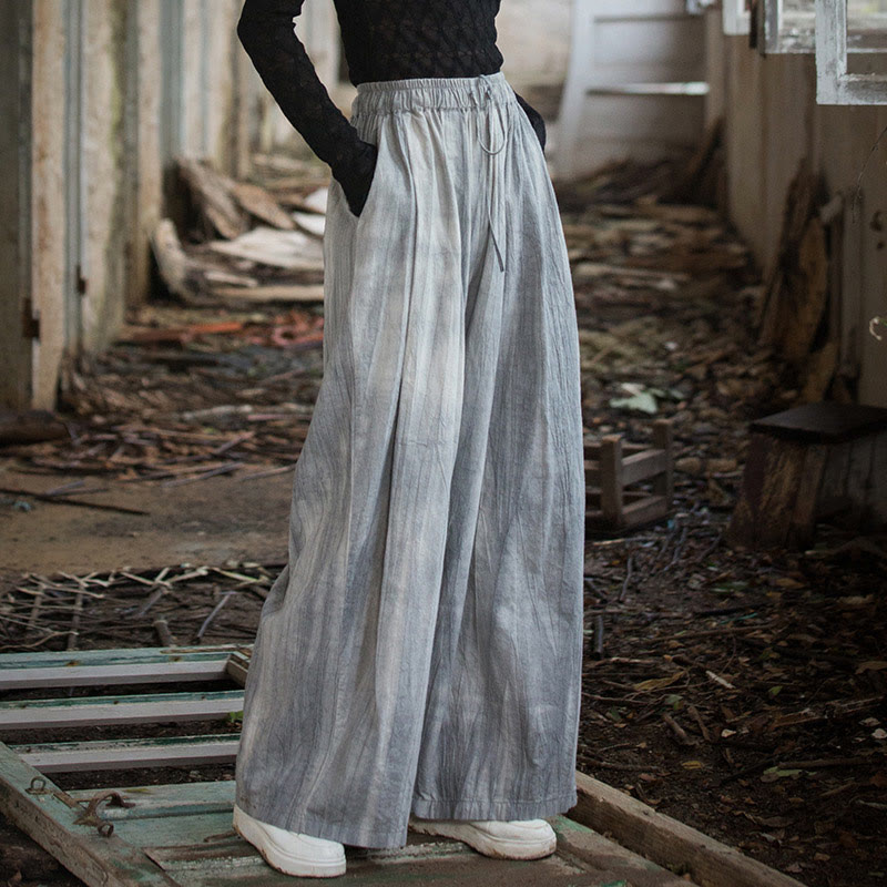 Buddha Stones Casual Plain Loose Handmade Tie-Dye Women's Ramie Cotton Wide Leg Pants With Pockets - image 6