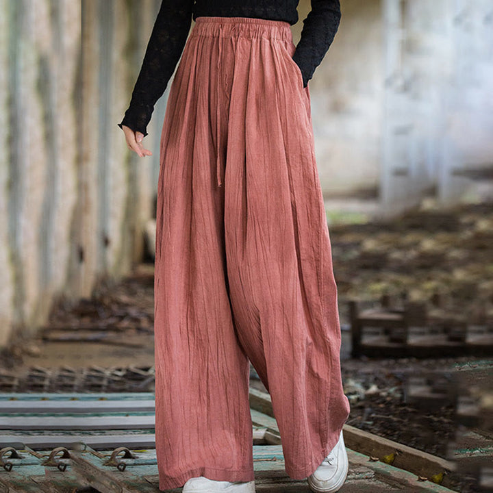 Buddha Stones Casual Plain Loose Handmade Tie-Dye Women's Ramie Cotton Wide Leg Pants With Pockets