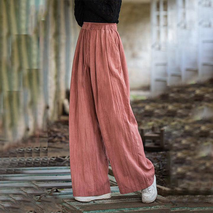 Buddha Stones Casual Plain Loose Handmade Tie-Dye Women's Ramie Cotton Wide Leg Pants With Pockets