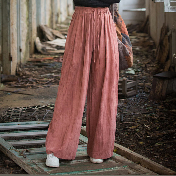 Buddha Stones Casual Plain Loose Handmade Tie-Dye Women's Ramie Cotton Wide Leg Pants With Pockets